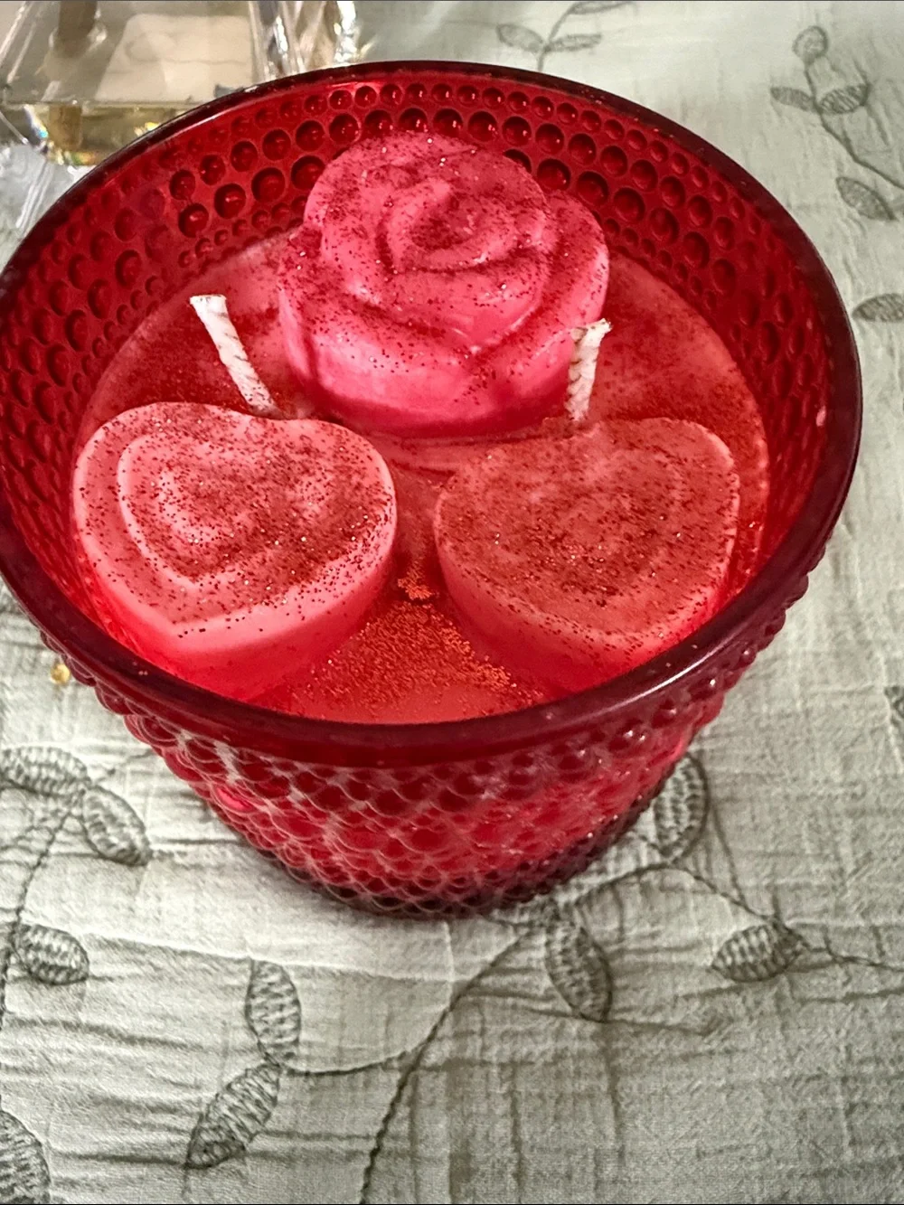 Red Textured Glass Triple-Wick Decorative Candle